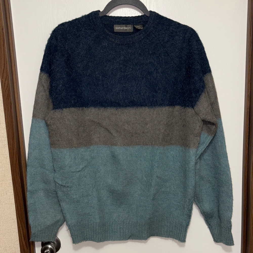 Saturdays NYC Medium Colorblock Sweater Wool Blend Crewneck Cozy Knit Minimalist